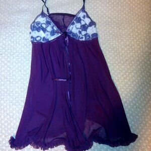 Y2K Coquette Babydoll Nightgown Purple Floral Sheer Ruffle Lingerie 34–45" Bust